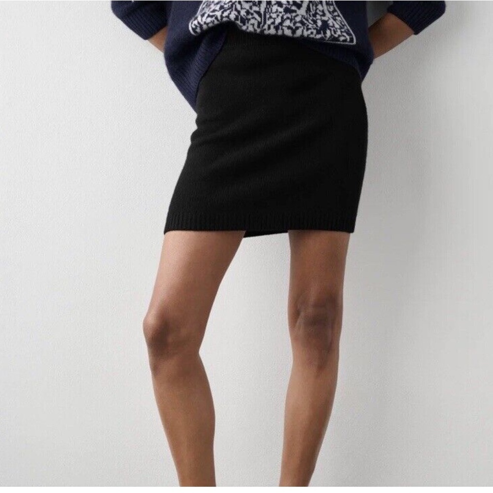 Vintage Knit Mini Skirt Merino Wool Minimalist Black Capsule Wardrobe Goth Sz L